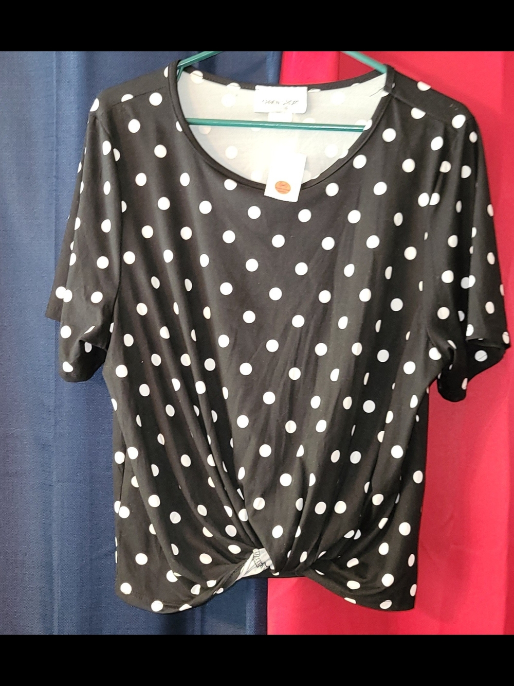 Caren Sport Black and White Polka Dot Twist-Front Short Sleeve Top New With Tag